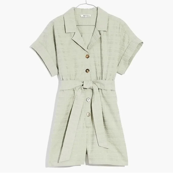 MADEWELL Seersucker Camp Romper in Ashen
Sage - Picture 1 of 13